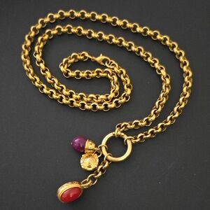 Vintage Gold Tone Necklace with Red, Purple, & Gold Charms
